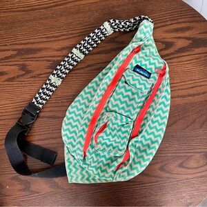 Kavu teal and coral Zigzag sling Bag